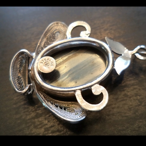 STUNNING VINTAGE ESTATE SIGNED STERLING SILVER HEMATITE 1.5\